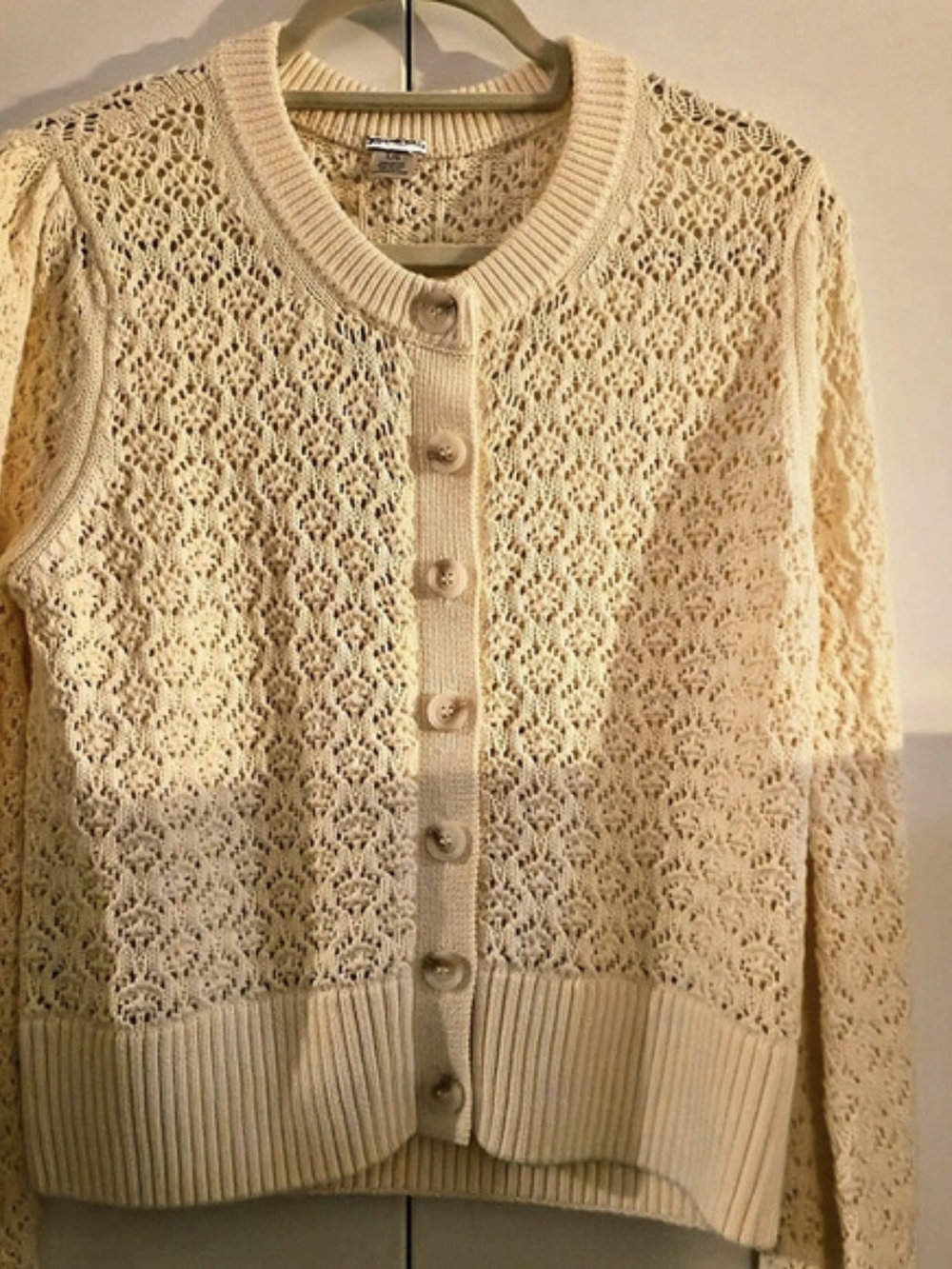 Magaschoni Open Knit Cardigan in Cream Size Large NWT